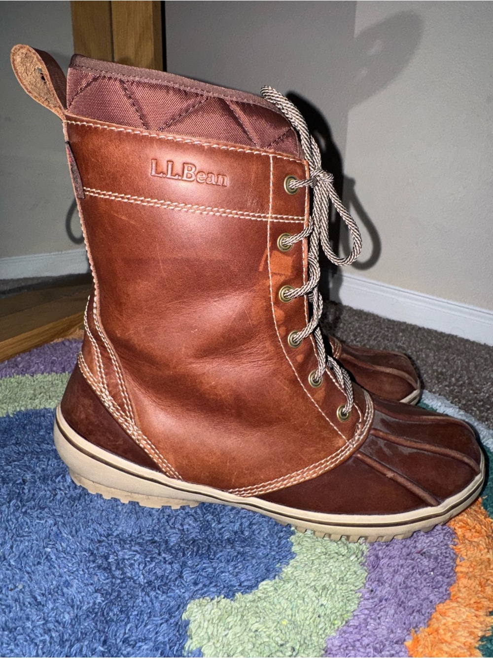 LL Bean Leather Rubber Duck Boots Women 8.5 Outdoor Hiking Rain Snow Boots